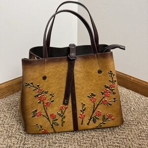 Boho Floral Embossed Leather Purse Unbranded Clutch Handles Hippie Festival